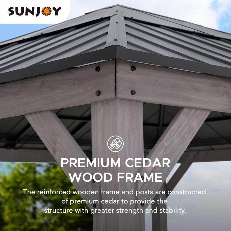 Sunjoy Sunjoy Hardtop Gazebo 13 x 15 ft. Standard Cedar Framed Wood Gazebo, Outdoor Patio Gazebo