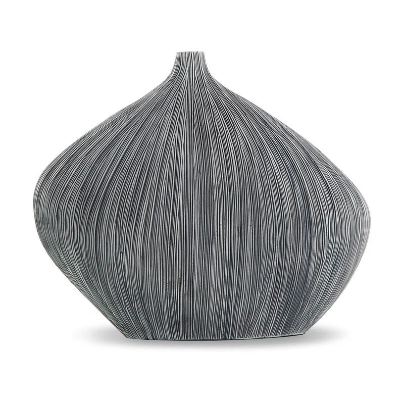 Benjara Crew Decorative Vase, Asymmetrical Design, Black Polyresin Frame, 16 Inch
