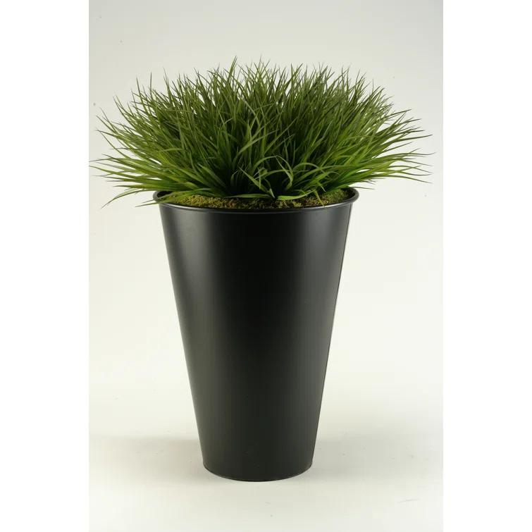 D & W Silks Faux Foliage Grass in Metal Planter