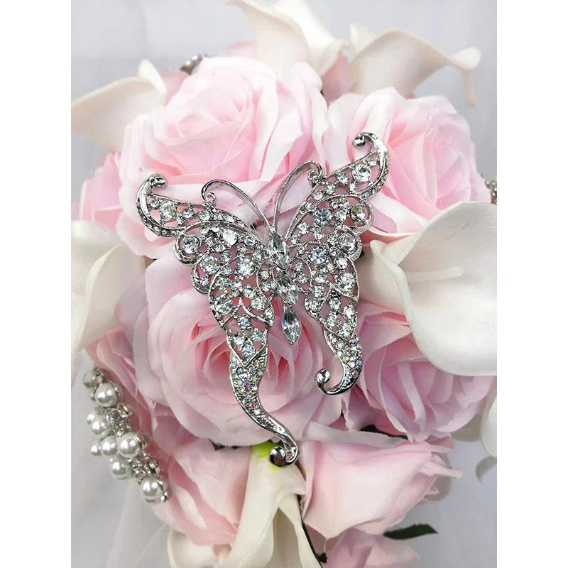 Abbie Home Calla Lily and Rose Cascading Bride Bouquet Waterfall Wedding Flower with Jewelry Décor