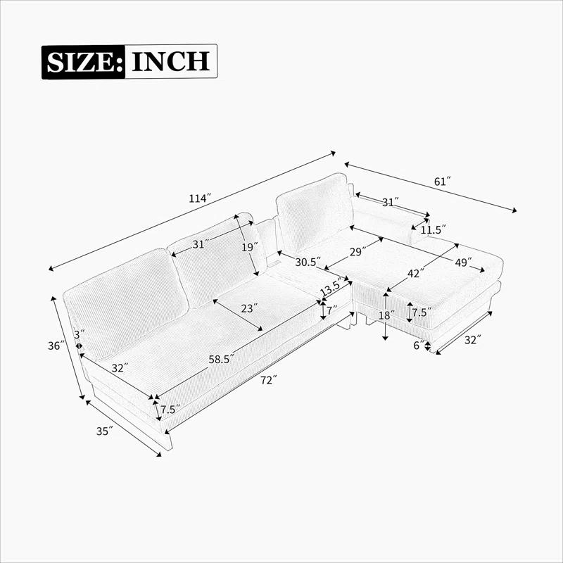 Beachcrest Home™ Doucette Modern Sofa 114" L-Shaped Sofa Sectional Sofa With Two USB Ports And Two Power Sockets