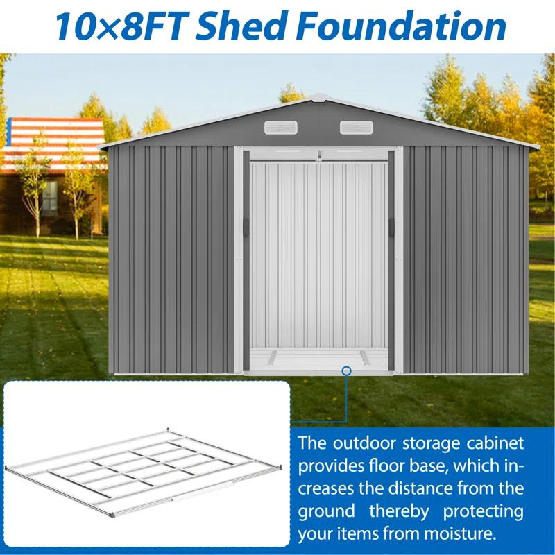 TYUNABRN 10X8 FT Outdoor Tool Storage Shed With Metal Foundation & Lockable Doors