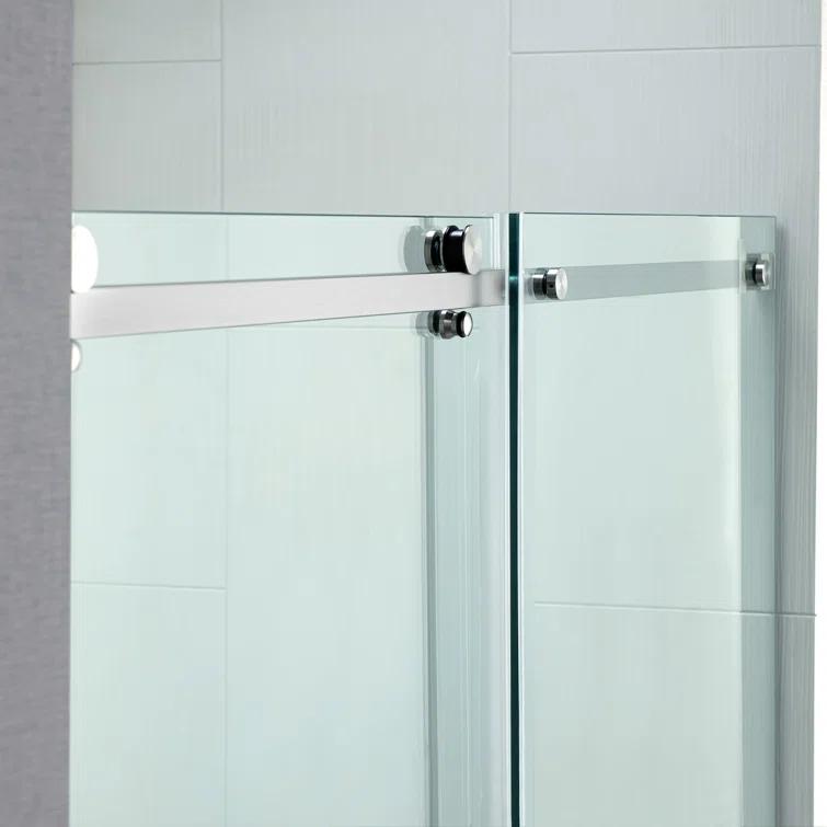 WoodBridge Semi-Frameless Single Sliding Shower Doors, 56-60" W X 76" H With 5/16" Clear Tempered Glass And Explosion-Proof Film MSDF6076-B