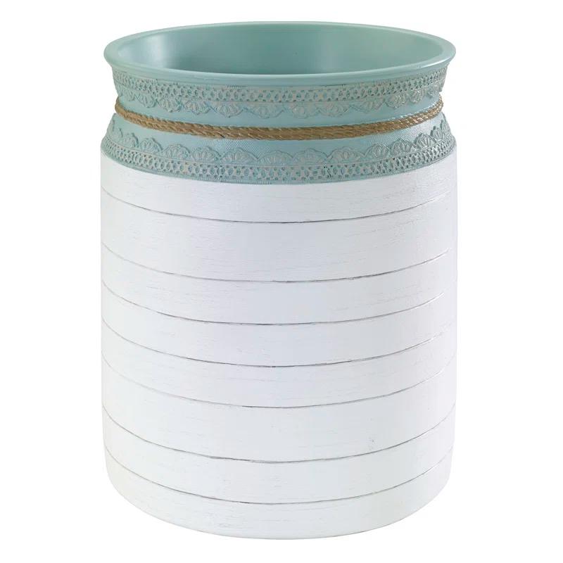 Nautical Blue and White Resin Wastebasket with Shell Design