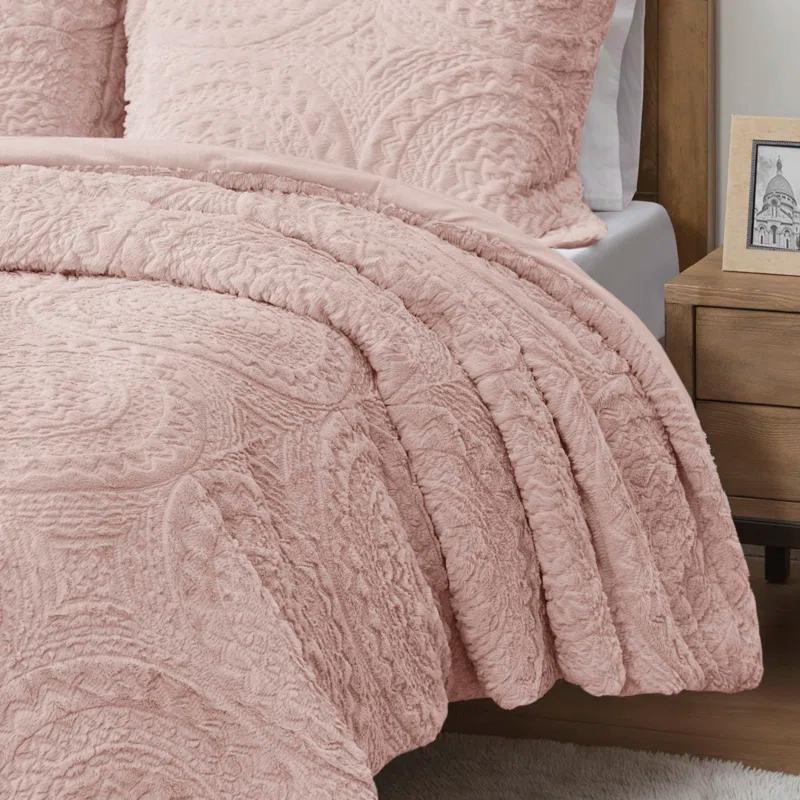 Madison Park Arya Embroidered Medallion Faux Fur Ultra Plush Comforter Set