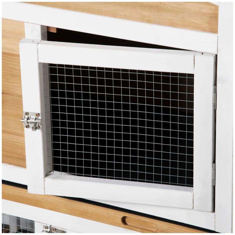 One Allium Way® 90.5" Wooden Rabbit Hutch Bunny Cage Pet Playpen House Enclosure with Double Side Run Boxes, No Leak Tray, Ramp, for Guinea Pig and Small Animals