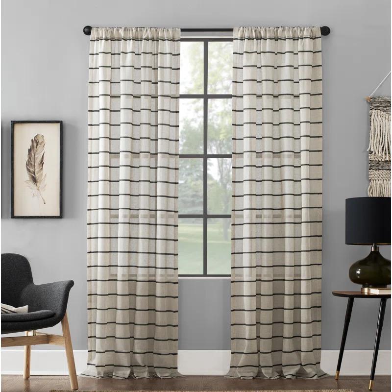 Clean Window Clean Window Aso Twill Stripe Anti-Dust Linen Blend Sheer Curtain Panel