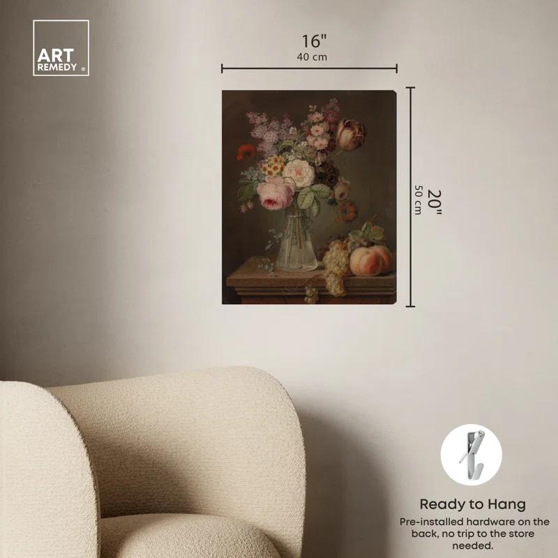 Art Remedy Flower Piece In Glass Vase Roses Wall Art by Art Remedy