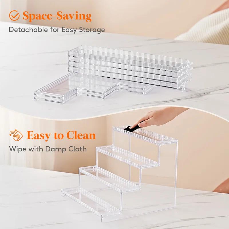 Lifewit 4 Tier Clear Display Risers Stand With Decorative Fences, Plastic 12 Inch Perfume Organizer, Display For Figures, Cupcake, Dessert, Desktop Stand For Organization And Decor, 1 Pack