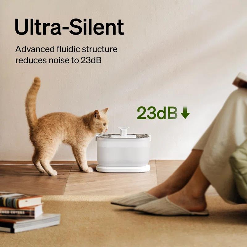 UNIVERSAL WINDOW SOLUTIONS Cat Water Fountain With Wireless Pump, 2.5L/84Oz Pet Water Fountain For Cats Indoor Stainless Steel, Cat Water Dispenser With Two Flow Modes, Pat Fountain For Drinking Easy Clean, BPA-Free