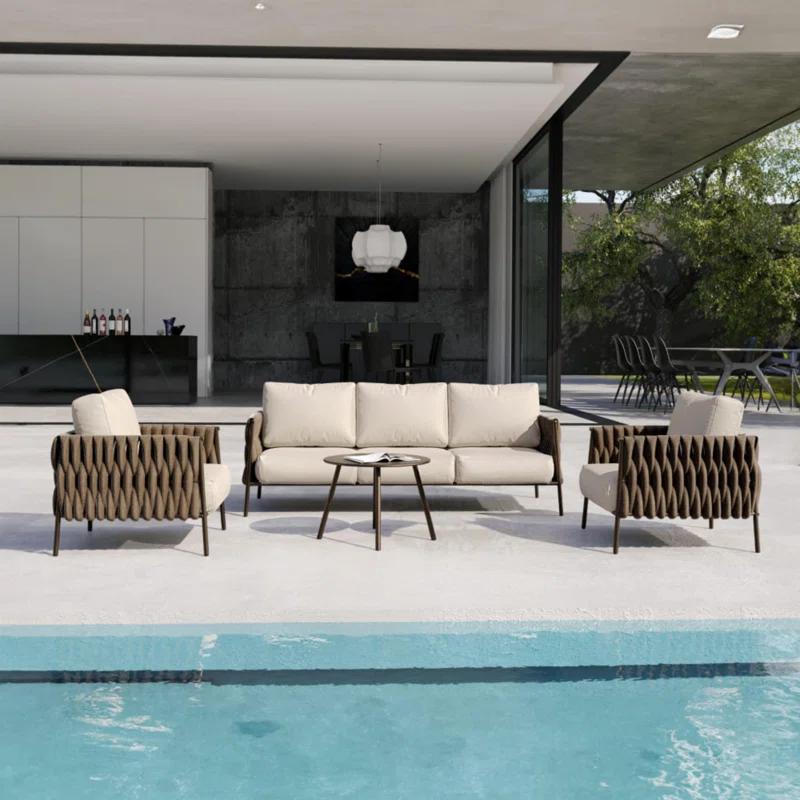 EAST OAK Patio Furniture Set 5 Pieces Sofa with Two Round Coffee Table  and Waterproof Thick Cushion Deep Seating