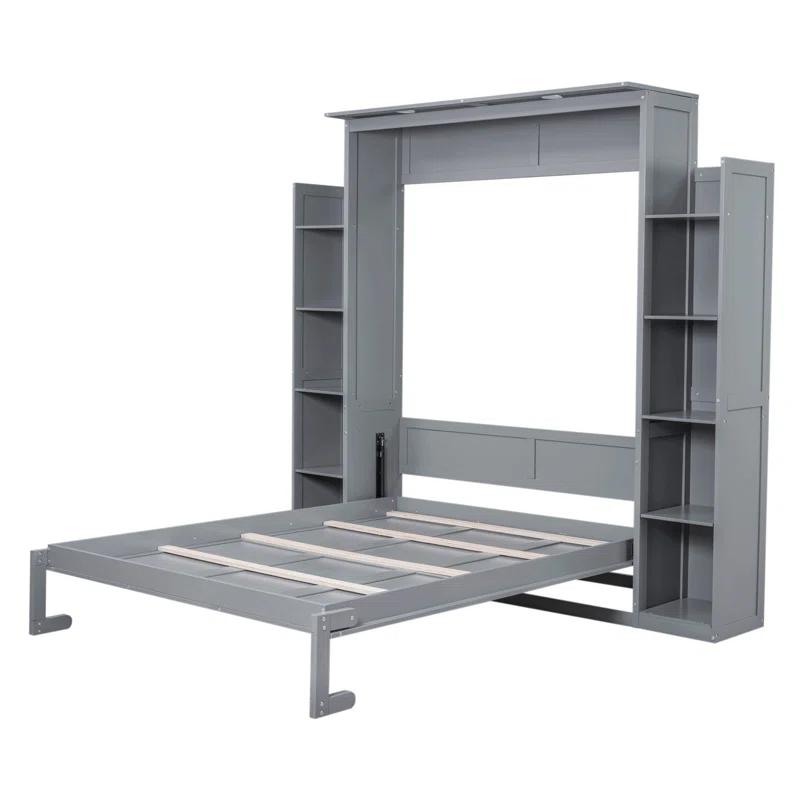 SHANRUGUOJI Murphy Bed Wall Bed With Shelves And LED Lights With Side Storage Bookcases