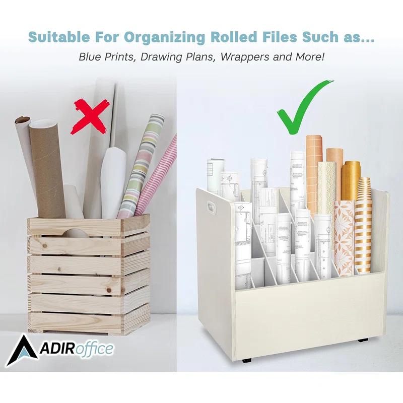 AdirOffice Adiroffice 21-Slot Mobile Rolling Wood Blueprint Roll File Large Document Organizer (Set of 2)