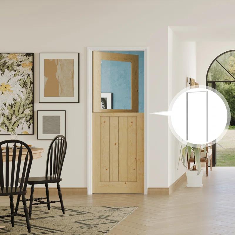 DOOOLI Dutch Door- Half Transpatent Glass+Natural Pine Wood Interior Door Prehung Slab Doors With Door Frame（No pre-drilled holes)