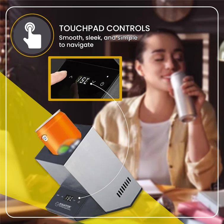 Equator Advanced Appliances Equator 110V/12V Portable Electric Wine Chiller for Red, White, Champagne, and Water Bottles, 750mL Single Bottle Cooler, Stainless Body, Rechargeable, 24h Cold, Ideal for Parties & Gifts