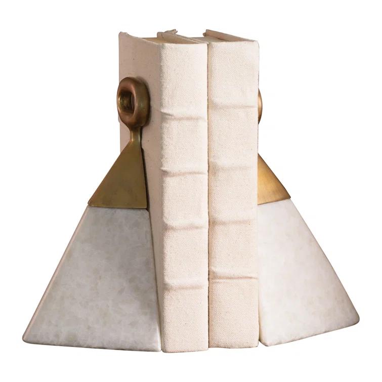 White Marble and Brass Equestrian Bookends