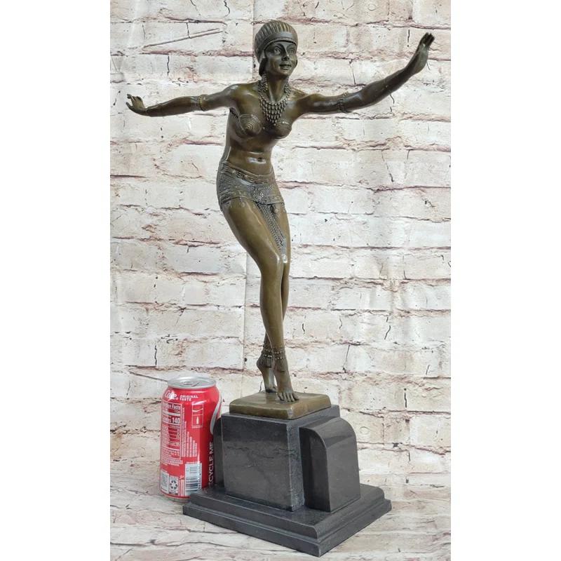 Red Barrel Studio® Phoenician Dancer Art Deco Bronze Statue Sculpture After D.H. Chiparus 19 Inches X 14 Inches