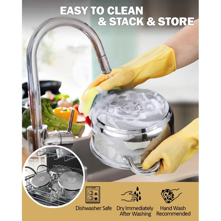 Cook N Home Cook N Home Kitchen Cookware Sets, 12-Piece Basic Stainless Steel Pots and Pans, Silver