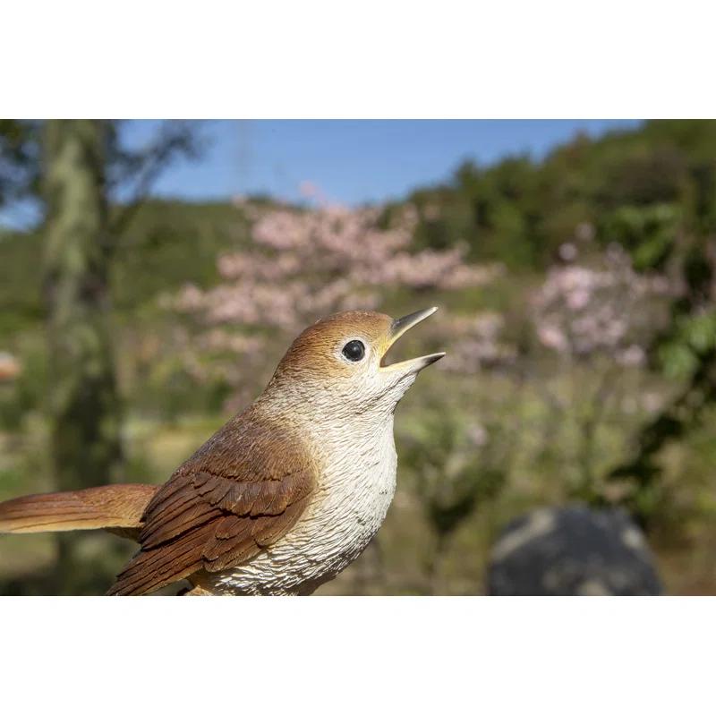 Hi-Line Gift Ltd. Motion Activated Singing Nightingale Standing on Stump