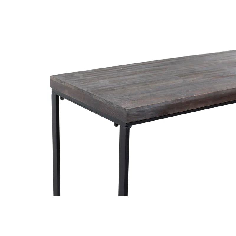 Union Rustic Corneau Wood Minimalistic Dark Brown Console Table with Black Metal Legs