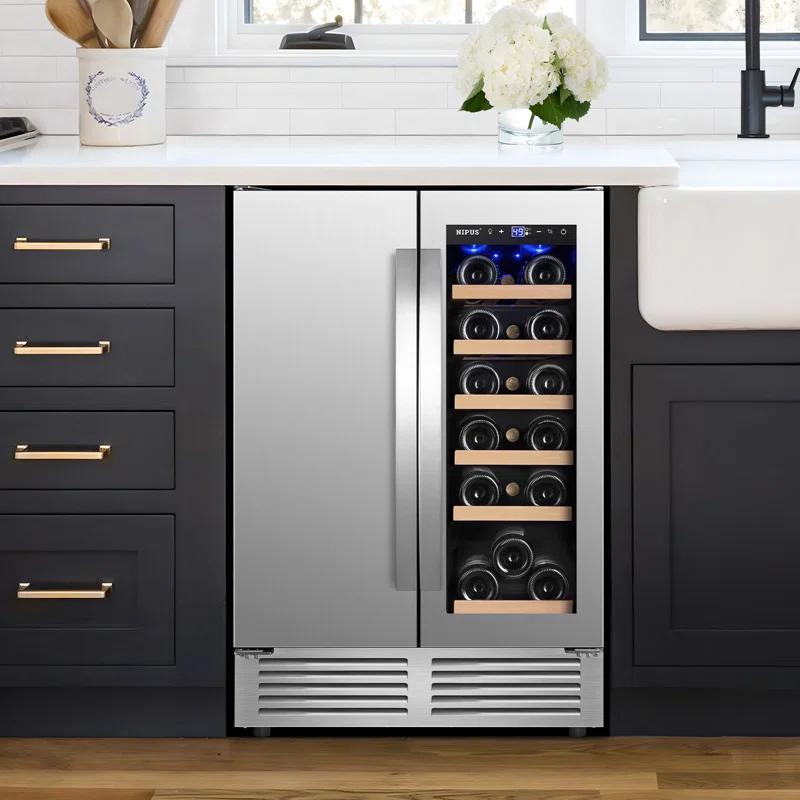 24 Inch Dual Zone 18 Bottle and 57 Can Wine & Beverage Refrigerator Built-in/Freestanding Cooler for Beer Wine Drink with Built-In Light Classic Series