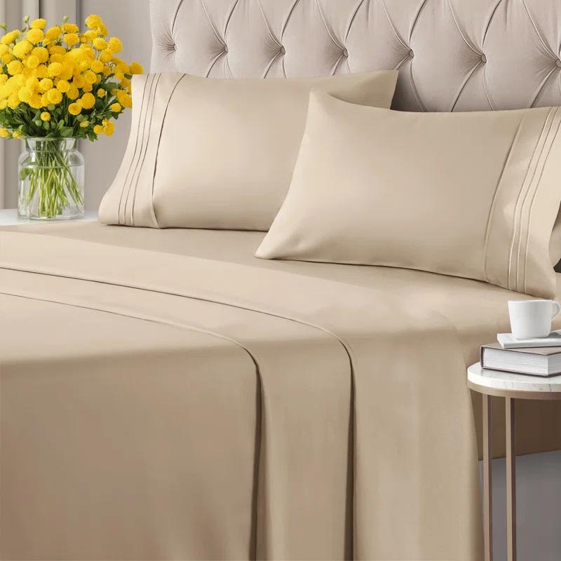 CGK Linens 6 Piece Soft & Cooling Solid Sheet Set - Wrinkle Free Luxury Bed Sheets