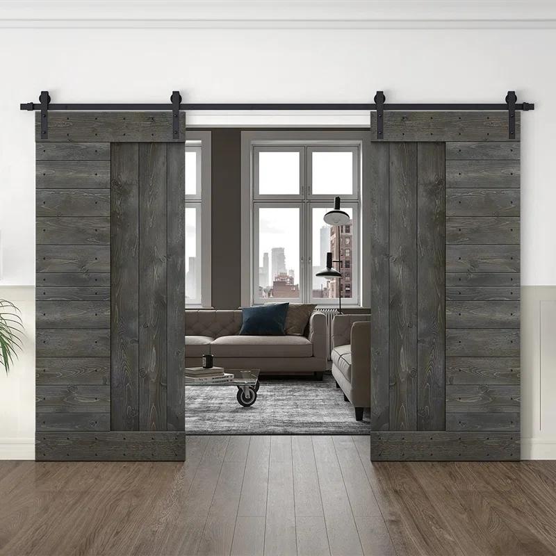 Calhome 84'' Solid Wood Paneled Painted with Installation Hardware Kit Barn Door