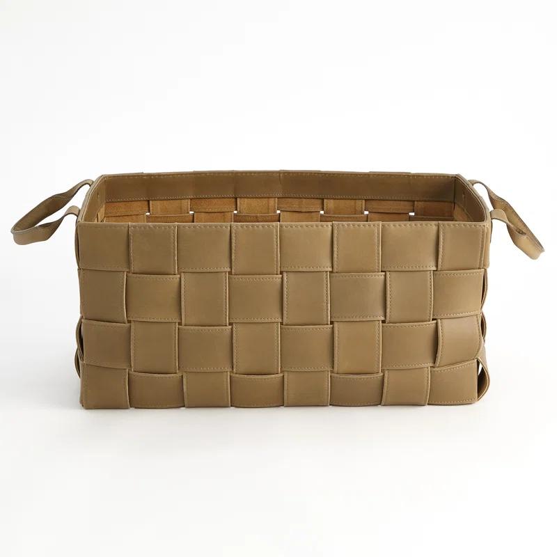 Global Views Soft Woven Leather Basket-Putty