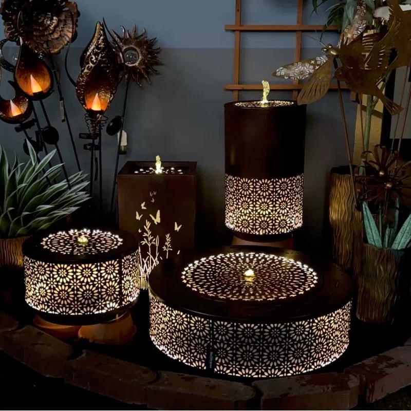 Dakota Fields Corsha Metal Weather Resistant Floor Fountain with Light