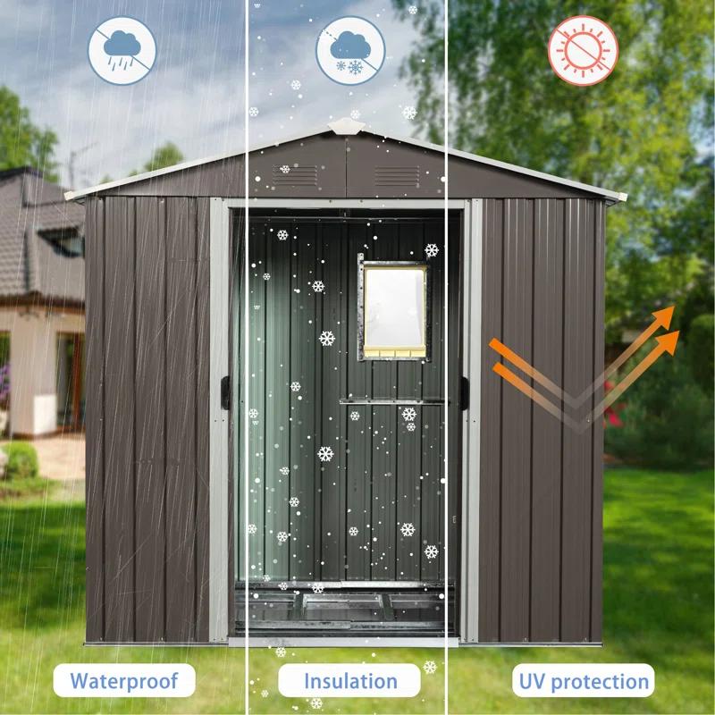 HONGHELEWANG 8Ft X 4Ft Outdoor Metal Storage Shed With Window And Metal Foundation,Gray | Wayfair