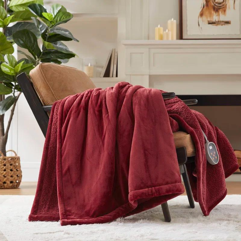 Woolrich Woolrich Heated Plush to Berber Blanket,Garnet,Twin
