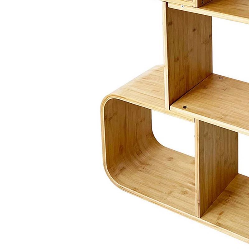 Benjara Tima Accent Bookshelf, 52 Inch Tall Storage, Walnut Brown Bamboo Frame