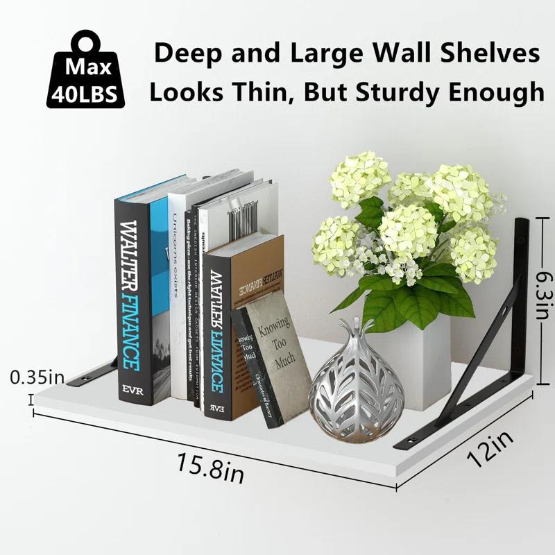 Rebrilliant Deep Floating Wall Shelves - 4 Sets Of 12 Inch Wide Wood Shelves For Bathroom, Bedroom, Kitchen, Living Room