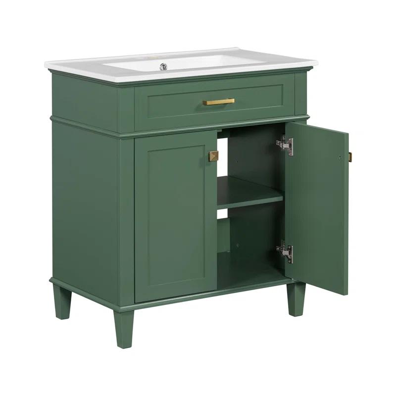Tryimagine 30-Inch Bathroom Vanity With Ceramic Basin,  Soft Close Door And Adjustable Shelves