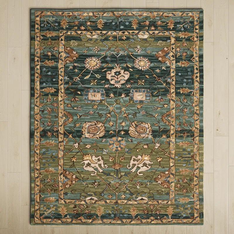 Corla Floral Handmade Tufted Wool Green/Tan/Blue Area Rug