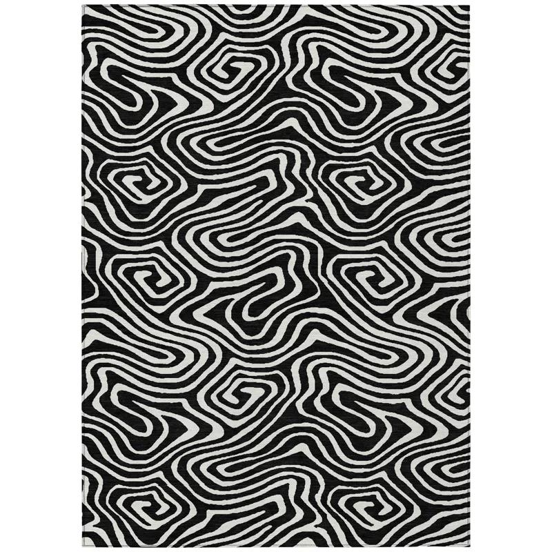 Machine Washable Indoor/Outdoor Chayden ACN1020 Black 8' x 10' Rug