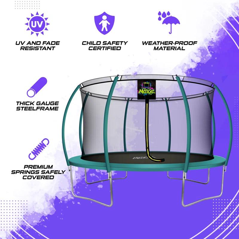 Machrus Moxie Pumpkin-Shaped Outdoor Trampoline Set with Top-Ring Frame Safety Enclosure, 14 FT