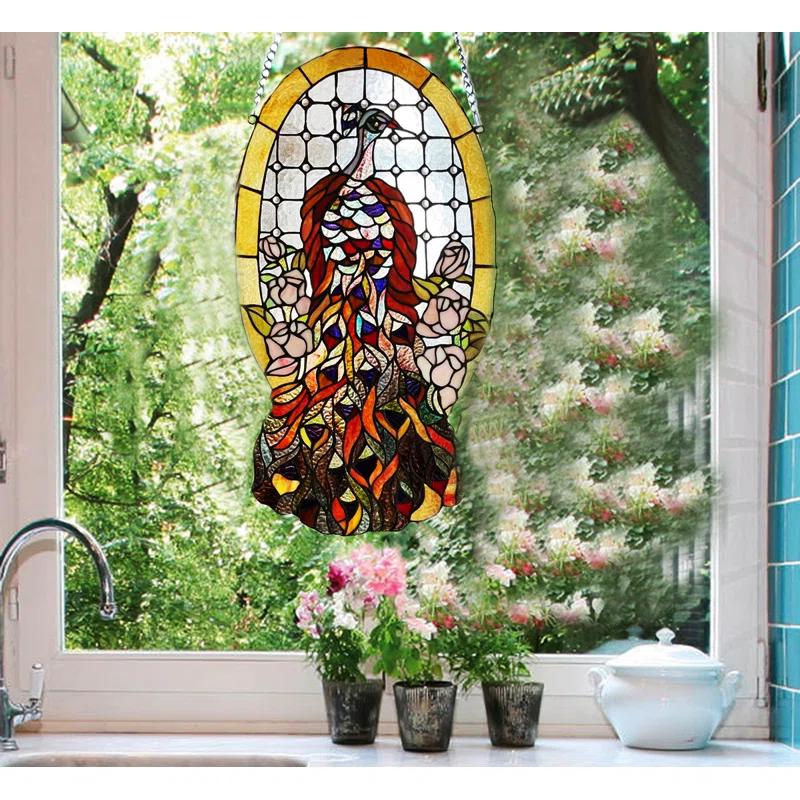 Fine Art Lighting Stained Glass Peacock Window Panel | Wayfair