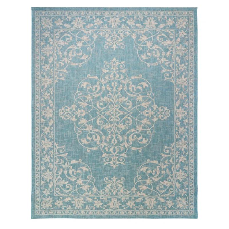 Gertmenian Paseo Ryoan Oasis Blue Traditional Floral Medallion Flatweave Indoor/Outdoor Area Rug