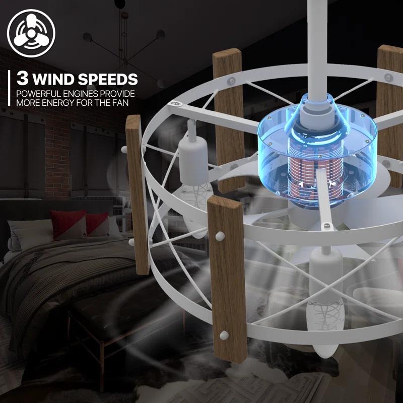 MoNiBloom 19" Flush Mount Caged Ceiling Fan with Remote, Reversible Low Profile Ceiling Fan without Light Bulb