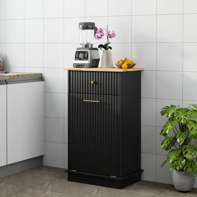 Alaulm 10 Gallons Tilt out Trash Can Cabinet with Drawer, Freestanding Kitchen Trash Can Cabinet (Not Include Trash Can)