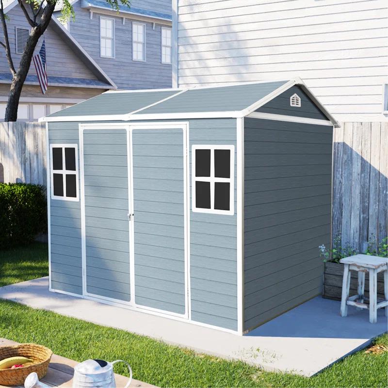 Tryimagine 8 X 6 Ft Resin Outdoor Storage Shed Waterproof Shed With Floor & Two Windows & Lockable Door, Tool Shed For Garden, Patio, Backyard