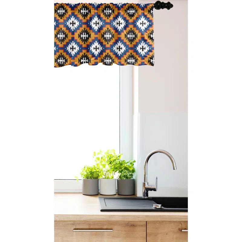Ambesonne Ambesonne Mexican Print Valance Pack of 2 Simplistic Ethnic Art Orange Dark Sky Blue