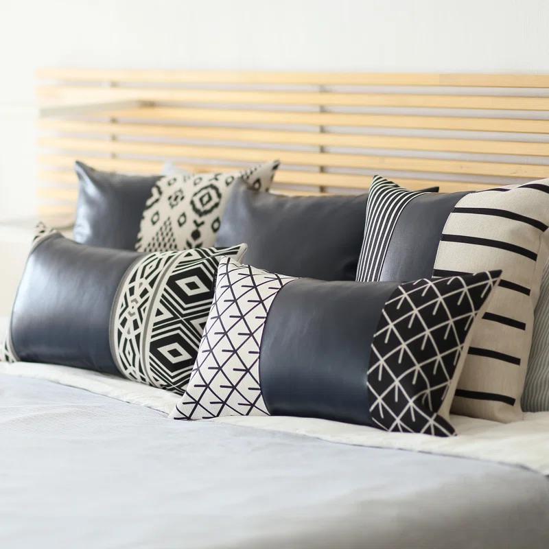 Decorative Faux Leather Pillowcase Ikat Pillow Cover