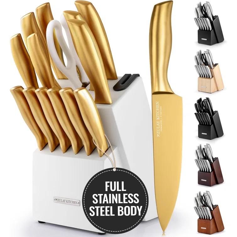 Zulay Kitchen Zulay Kitchen Premium 15-Piece Knife Set with Natural Wood Block and Built-in Sharpener