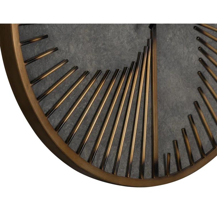 Oversized Aged Bronze and Gray Metal Round Wall Clock