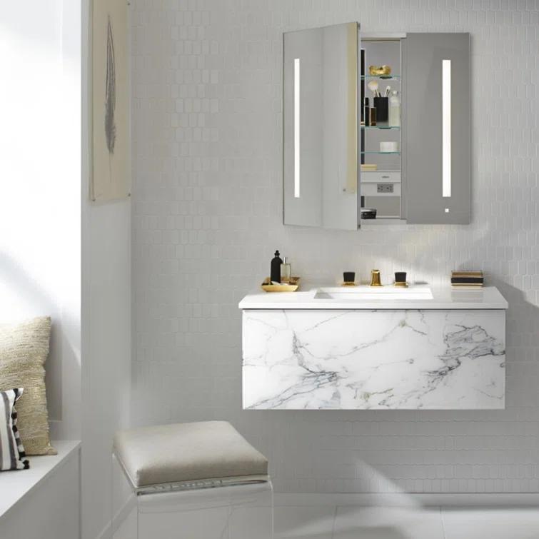 Robern AiO Recessed Frameless Medicine Cabinet with 3 Adjustable Shelves and LED Lighting