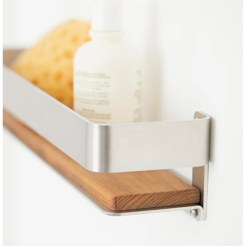 17 Stories Clet Wall Mount Stainless Steel Teak Wood Rectangular Bathroom Shelf