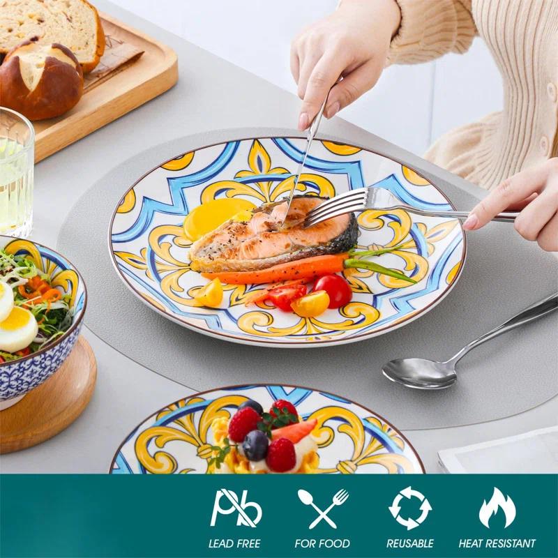 Bloomsbury Market Plates And Bowls Sets For 4,  Porcelain Dinnerware Sets Dishware Sets Chip Resistant Ceramic Dish Set Dining Dinner Ware Service, Series Jasmin,(12 Pieces/Mixcolor)