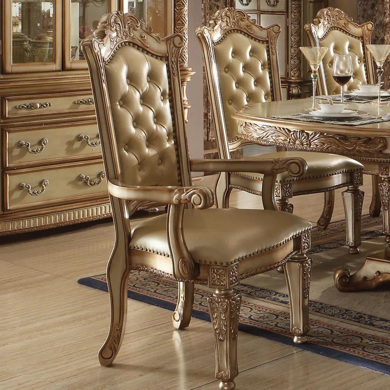 ACME Furniture Vendome Tufted Arm Chair in Bone and Gold Patina (Set of 2) (Set of 2)